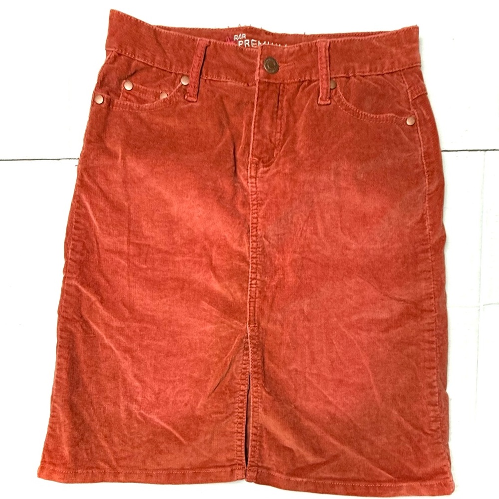 Vintage RAR Premium Denim Womens 3 Corduroy Burnt Red Orange Mini Skirt 90s Y2K‎